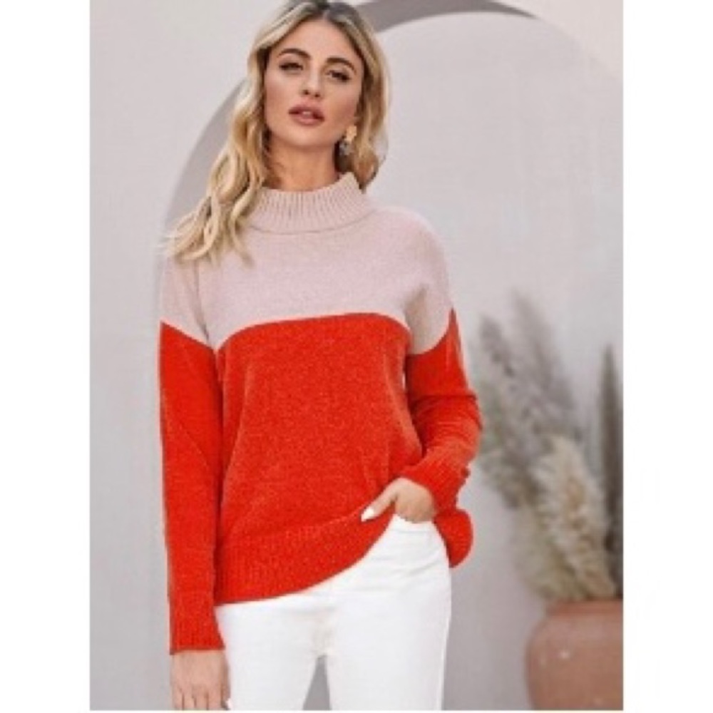 [NEW!] Mock neck chenille two tone sweater ❤️🩷
